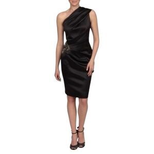 Eliza‎ J Beaded One Shoulder Dress Navy Blue, Woman’s Size 14